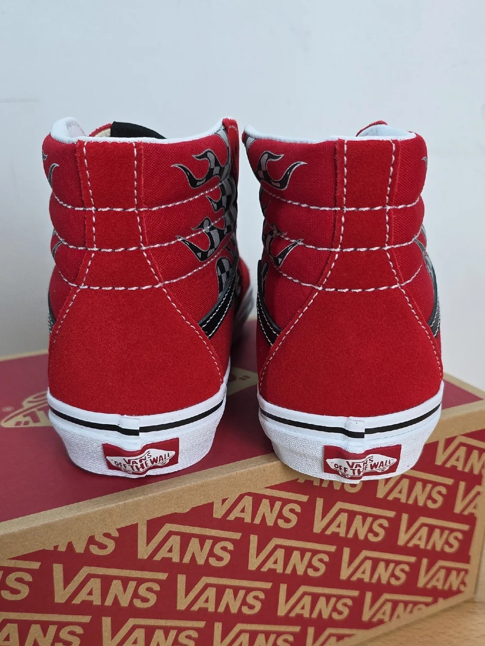 Vans Kids Red Checker Flame Sk8-Hi Sneakers Juniors 6 - Picture 6 of 8